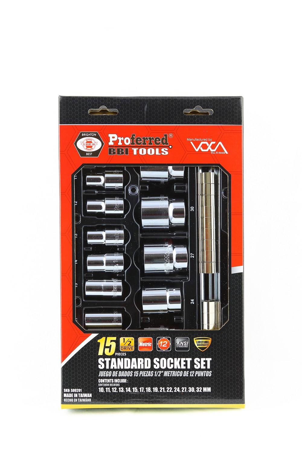 PROFERRED SOCKET SET METRIC 1/2'' DRIVE 12 POINT 15 PIECE